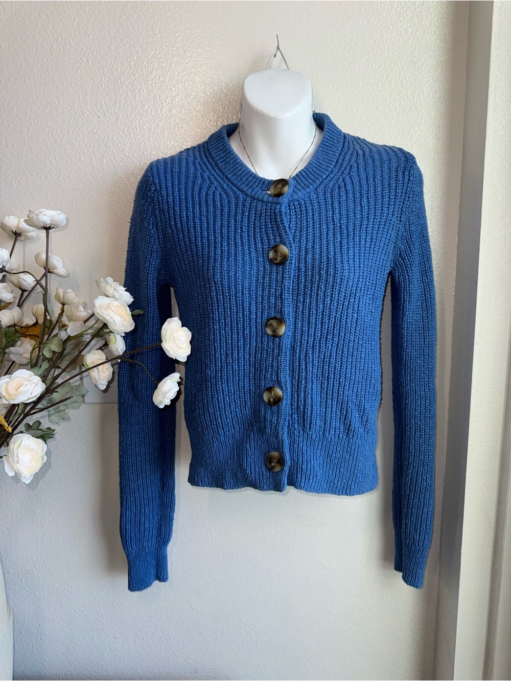 Madewell Blue Ribbed Button Cardigan
